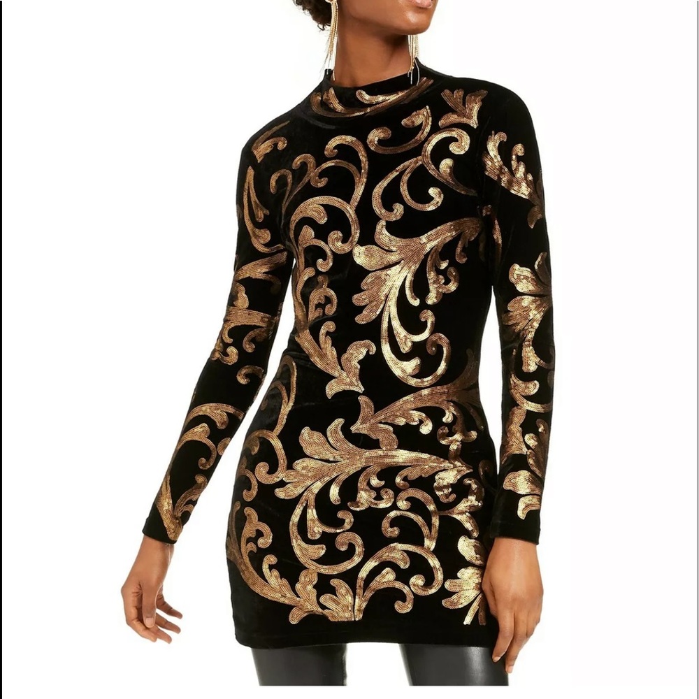 INC gold sequined Sweater Tunic Short Dress size XL NWT